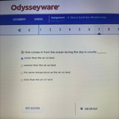If you have done odesseyware please help

Air that comes in from the ocean during the day is usual