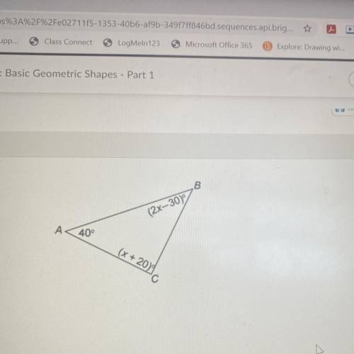 What is the measurement of angle B in the triangle

This triangle is not drawn to scale
Enter your
