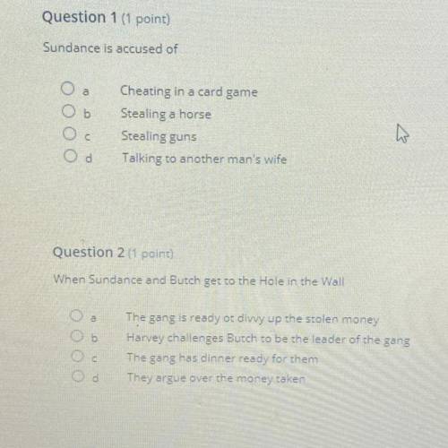 Help please Questions 1-2 please!! It's for a movie called Butch C
