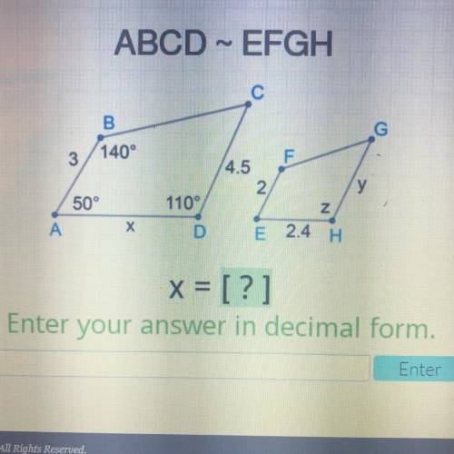 Enter your answer in decimal form. 
x=