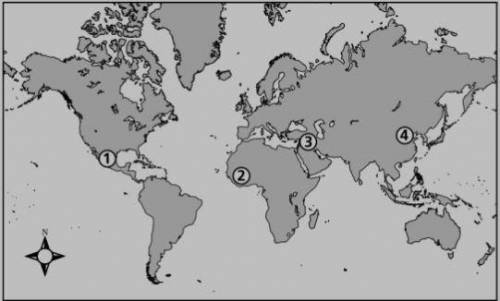 The question is  On the map below, identify the number that shows the area of the world where ALL
