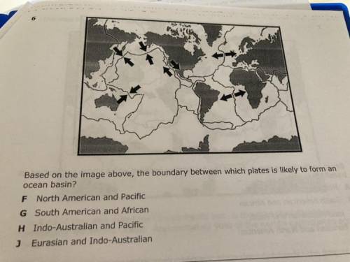 Based on the image above, the boundary between which plates is most likely to form an ocean basin?