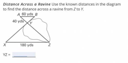 Distance Across a Ravine ; Use the known distances in the diagram to find the distance across a rav