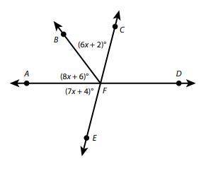 In the figure, shown, AD, CE, and FB intersect at point F. Find the value of x.