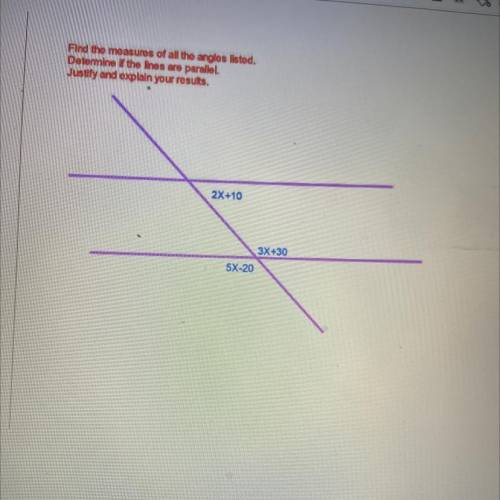 Geometry

If the lines are parellel explain why and find the measures of all the angles that is li