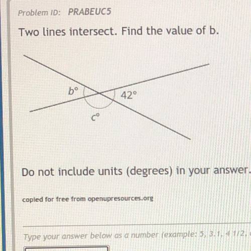 Two lines intersect. Find the value of b.
bo
42°
cº