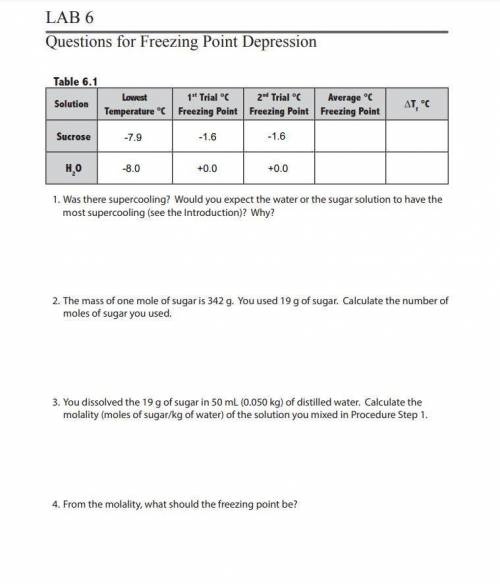 LAB 6
Questions for Freezing Point Depression