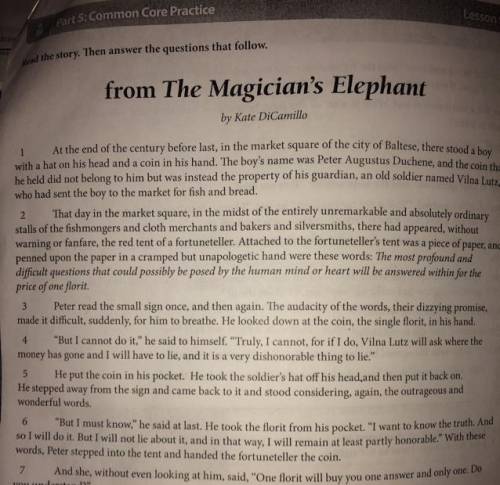 Story: from the Magicians Elephant

Which sentence best summarizes paragraphs 4 through 6? A.peter