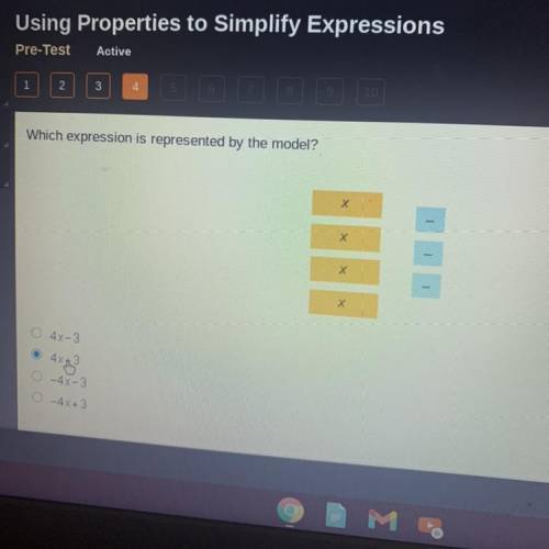 Which expression is represented by the model?
4X43
-4X-3
-4x+3