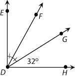 In this diagram, ∠EDH is a right angle, and ∠EDF≅∠FDG .

What is the measure of ∠EDF ?