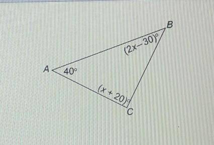 This triangle is not drawn to scale.What is the the measure of angle B in the triangle? ​