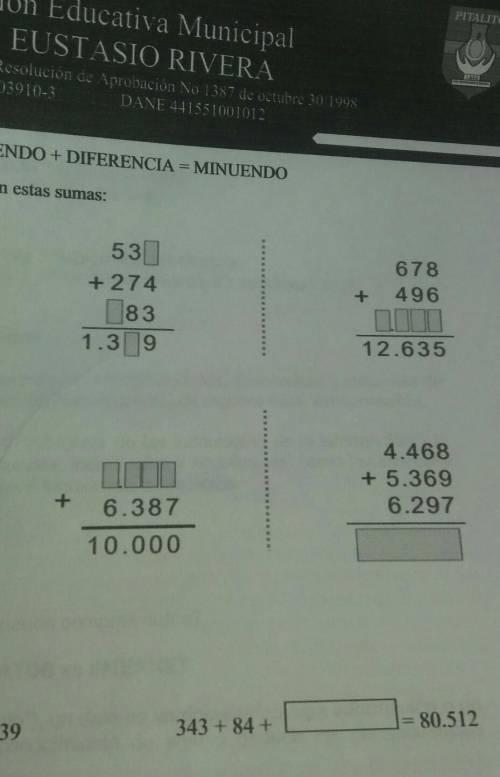 1. completa las cifras que faltan en las sumas (LA SUMA O ADICION DE NUMEROS NATURALES)

6.834+109