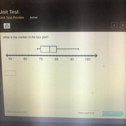 What is the median in the box plot?
50
60
ТО
80
90
100