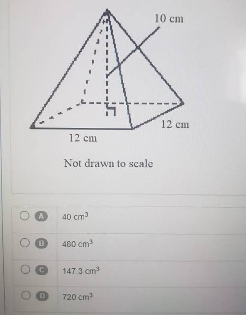 Find the volume of the square pyramid shown. round to nearest 10th if necessary ​