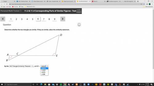 Determine whether the two triangles are similar. If they are similar, select the similarity stateme