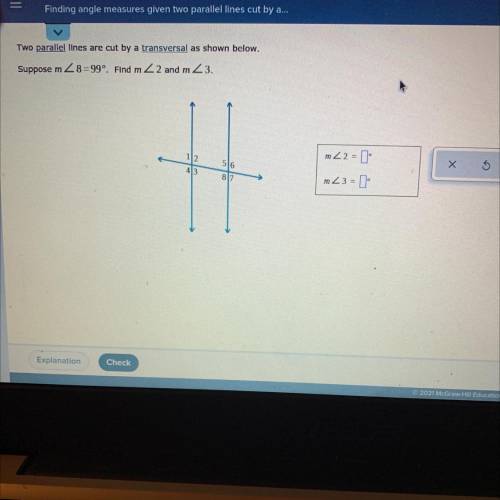 Finding angle measures given two parallel lines HELP ME please