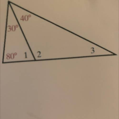 Solve for measure on angles 1, 2, and 3