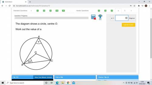 The diagram shows the circle, centre O
Work out the angle of a