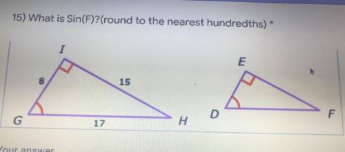 What is Sin(F) round to the nearest hundredths
