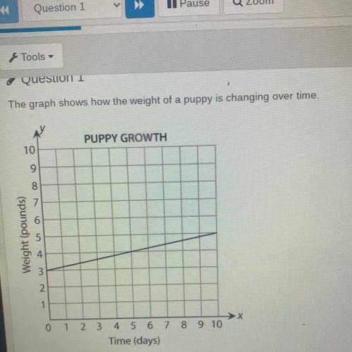 The graph shows how the weight of a puppy is changing over time.

Answer each question also please