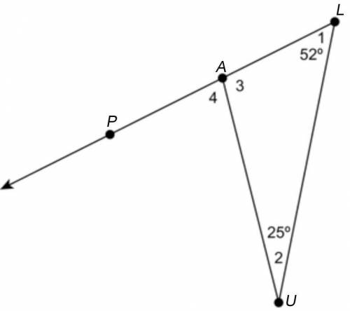 In the figure, is an exterior angle to triangle .

(a) What is the angle measurement of Angle 3. E