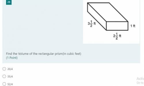 Find the Volume of the rectangular prism(in cubic feet)