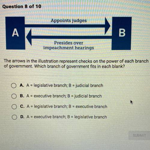 The arrows in the illustration represent checks on the power of each branch of government. Which br
