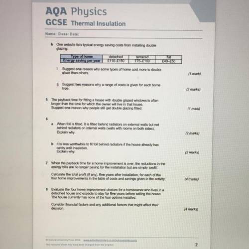 Please answer these questions (as many as you can)! It’s 8 GCSE Physics questions on Thermal Insula