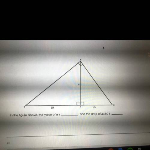 PLZ HELP URGENT GEOMETRY In the figure above, the value of a is

___ and the area of triangle ABC