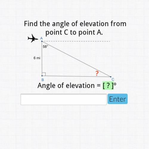Find the angle of elevation from c to a