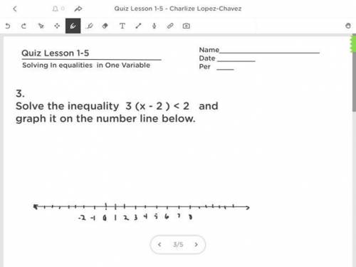 Solve the inequality 3(x - 2) < 2 and graph it on number line
