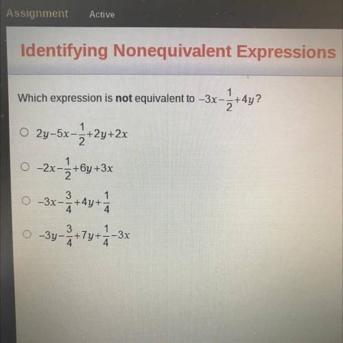 Which expression is not equivalent to 
-3x - 1/2 + 4y?