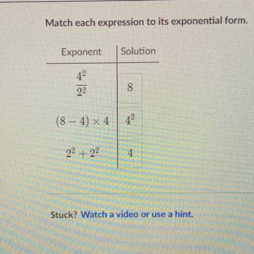 Match each expression to its exponential form