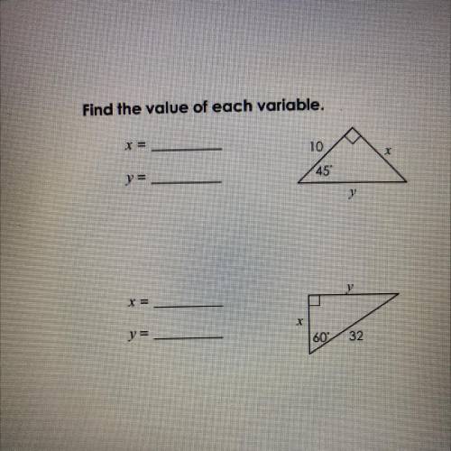I need help ASAP!! I’ll mark brainlest
Find the value of each variable