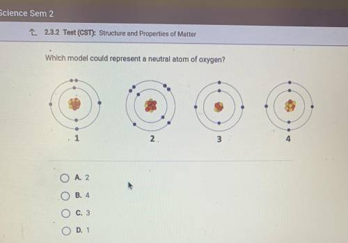 Which model could represent a neutral atom of oxygen?
A. 2
B. 4
C. 3
D. 1