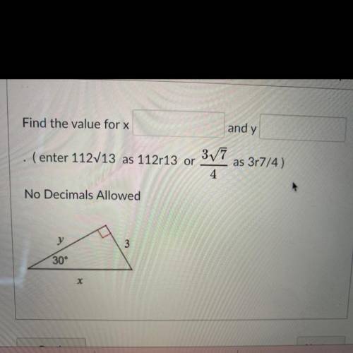 Find the value for x and y (no decimals
