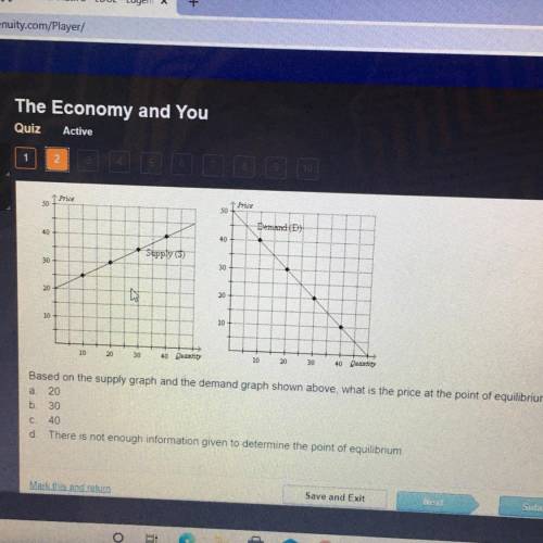 A

Based on the supply graph and the demand graph shown above what is the price at the point of eq