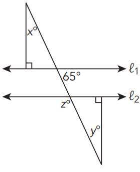 Solve for each unknown angle measure given that ℓ1∥ℓ2.