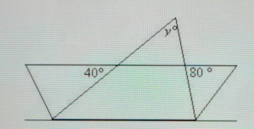 Review the diagram below.

Apply the properties of angles to solve for the missing angles.Angle y