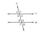 Which line in the figure at right is a transversal?

Line c
Line f
Line g
All of them