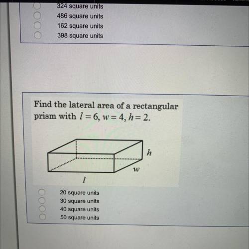 Find the lateral area of a rectangluar prism with ?