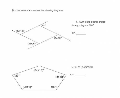 Find the value of x in each of the following diagrams.
Will give brainliest