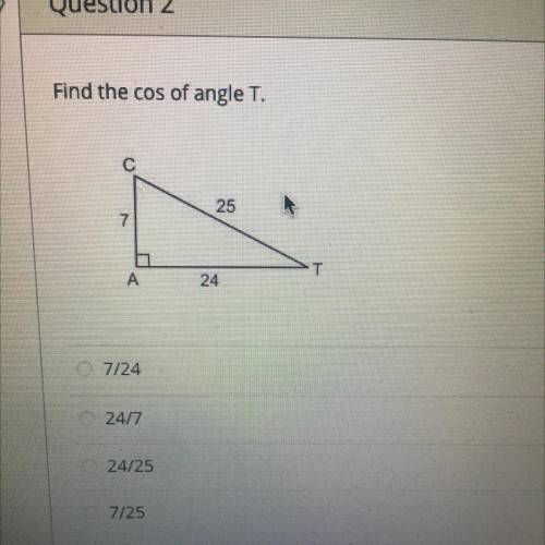 Find the cos of angle T....