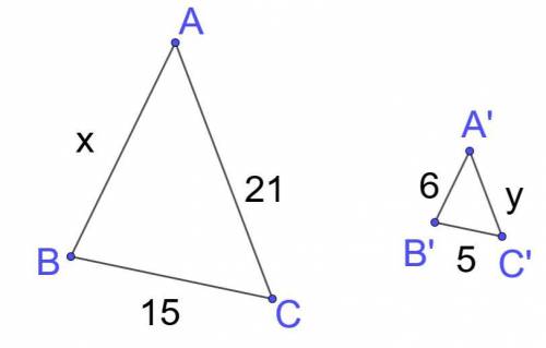 △ABC∼△A′B′C′
Solve for x and y.