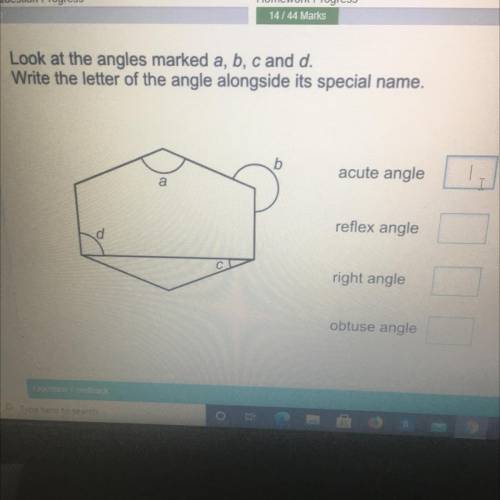 Look at the angles marked a, b, c and d.

Write the letter of the angle alongside its special name