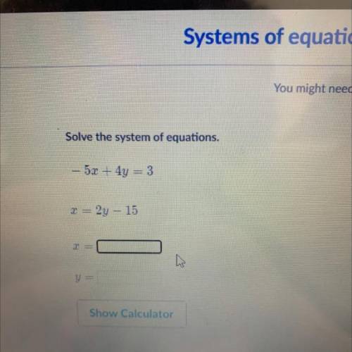 Negative 5x plus 4y equals 3 i need x and y please