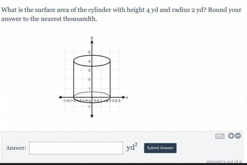 What is the surface area of the cylinder with height 4 yd and radius 2 yd? Round your answer to the