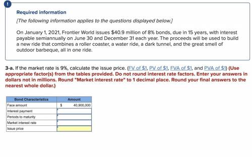 On January 1, 2021, Frontier World issues $40.9 million of 8% bonds, due in 15 years, with interest