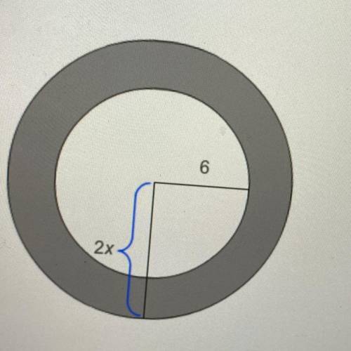 In the diagram, the radius of the outer circle is 2x cm and the

radius of the inside circle is 6