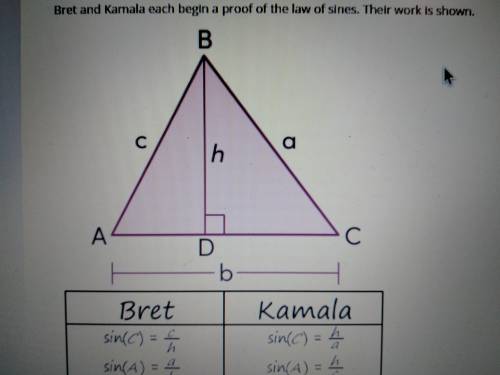 45 POINTS! BRETT AND KAMALA EACH BEGIN A PROOF OF THE LAW OF SINES THEIR WORK IS SHOWN.

1st blank